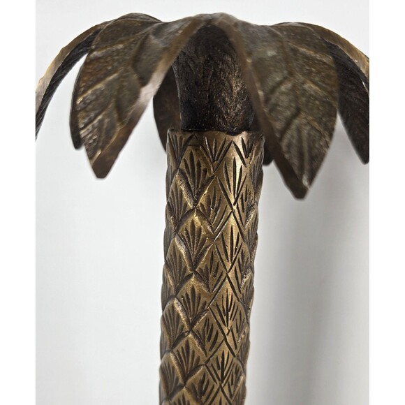 Brass Palm Tree Candlesticks 11" and 5.5" Beach Hawaiian Tropical - Picture 5 of 7